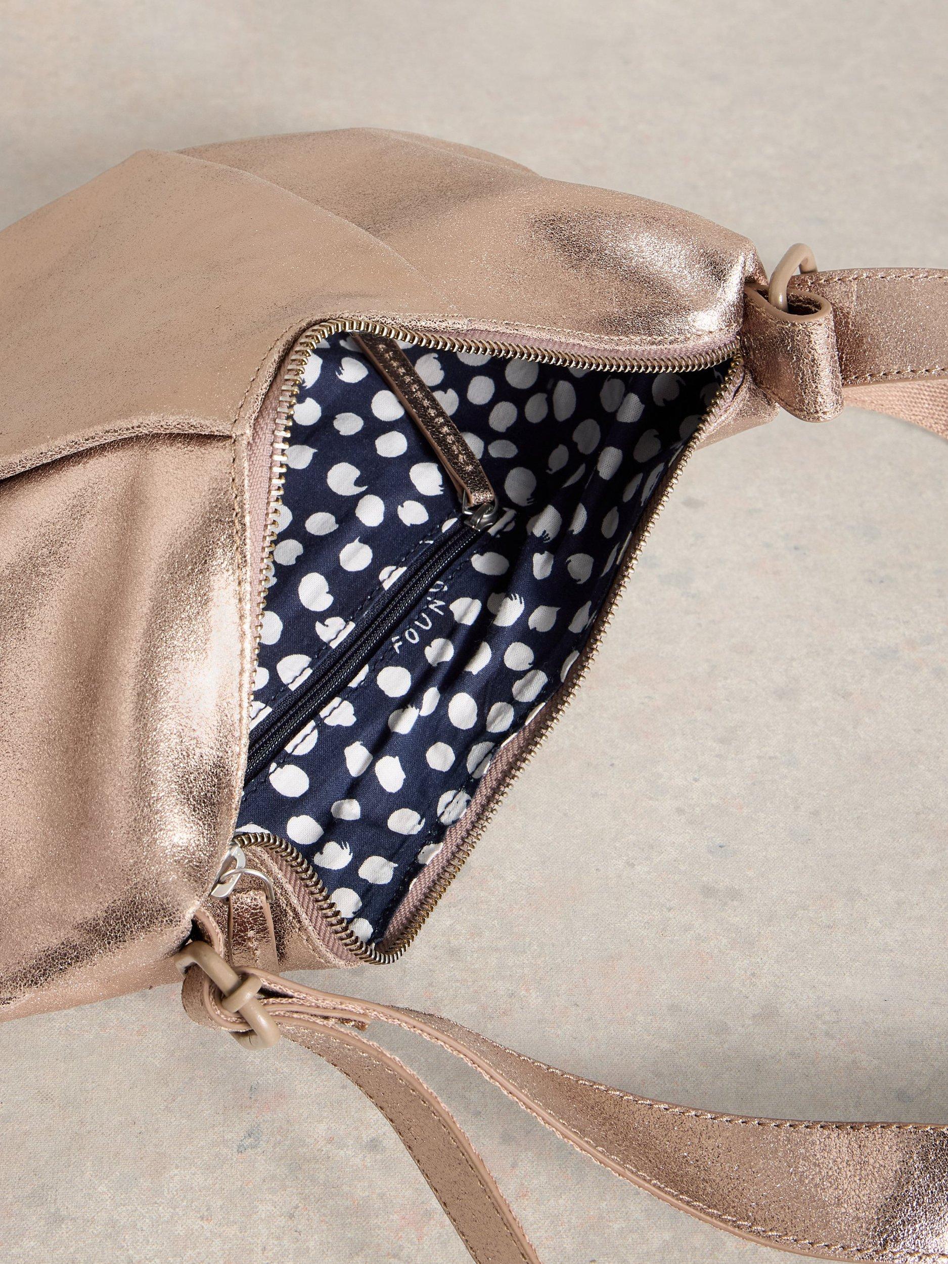 Product image 3 of 4, which shows White Stuff Lucy Leather Slouchy Shoulder Bag, Gold/Metallic