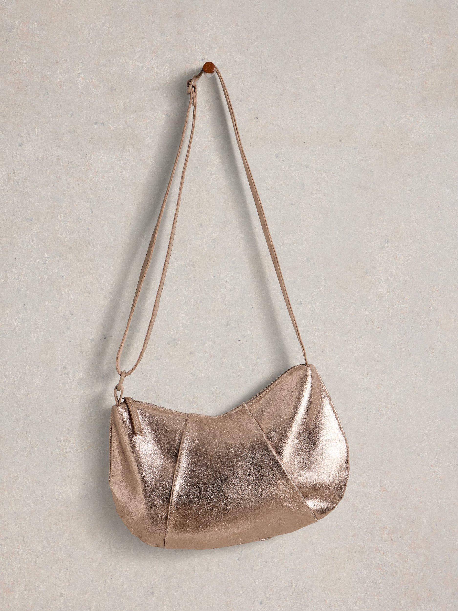 Product image 4 of 4, which shows White Stuff Lucy Leather Slouchy Shoulder Bag, Gold/Metallic