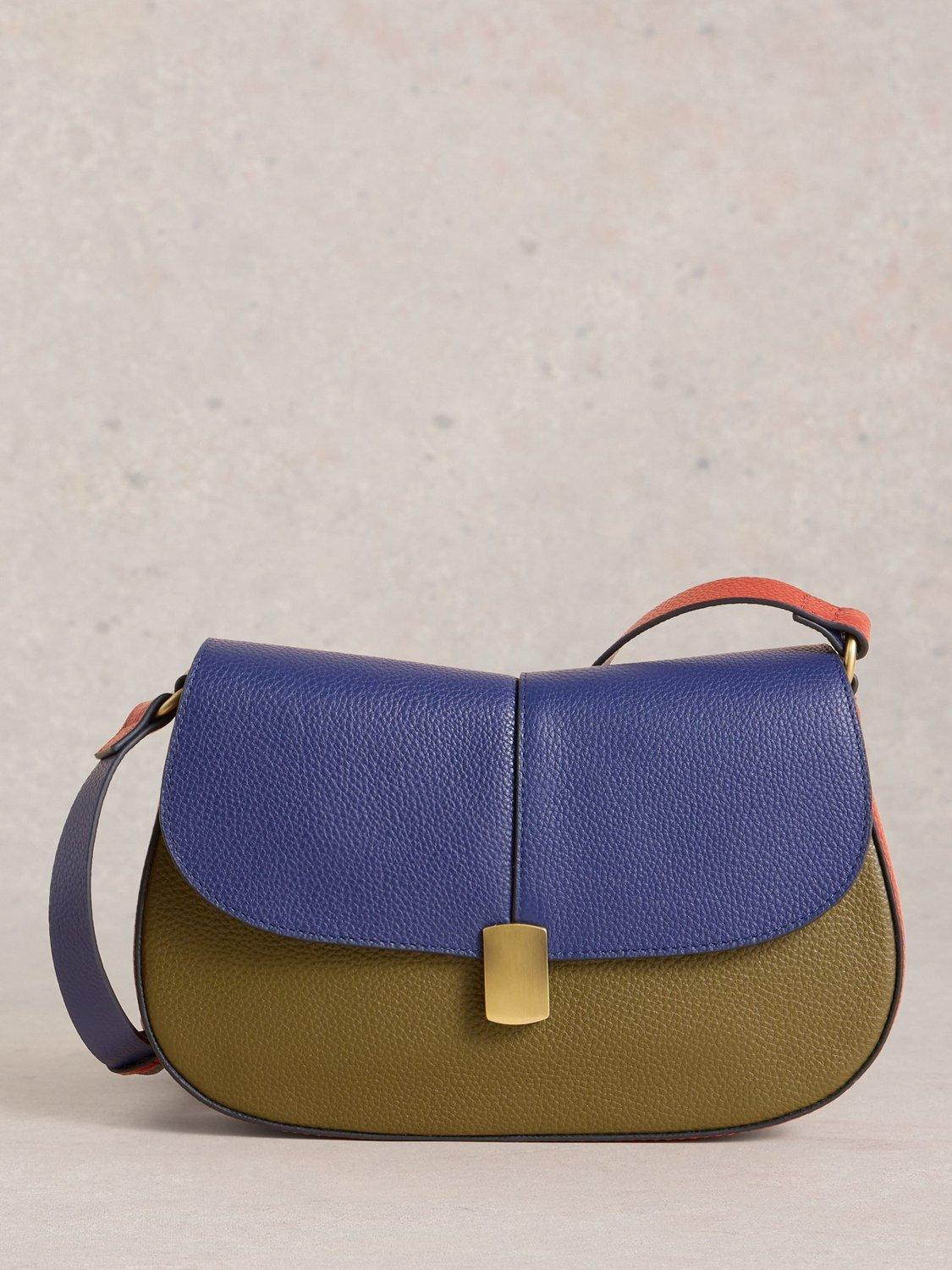 Product image 1 of 4, which shows White Stuff Silvy Leather Crossbody Bag, Blue/Multi