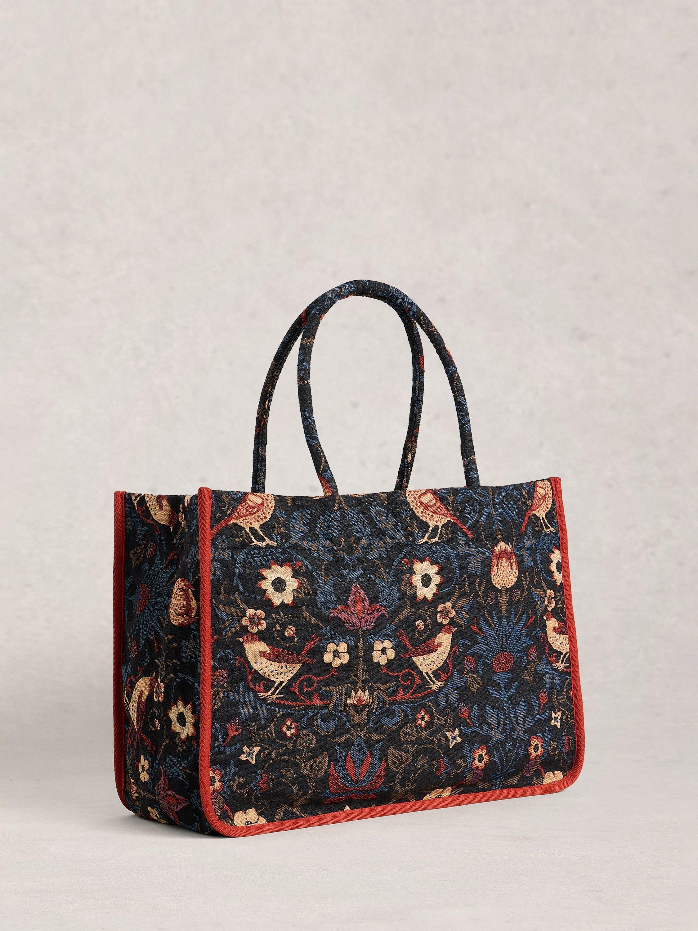 Product image 2 of 4, which shows White Stuff Jasmine Jacquard Tote Bag, Black/Multi, One Size