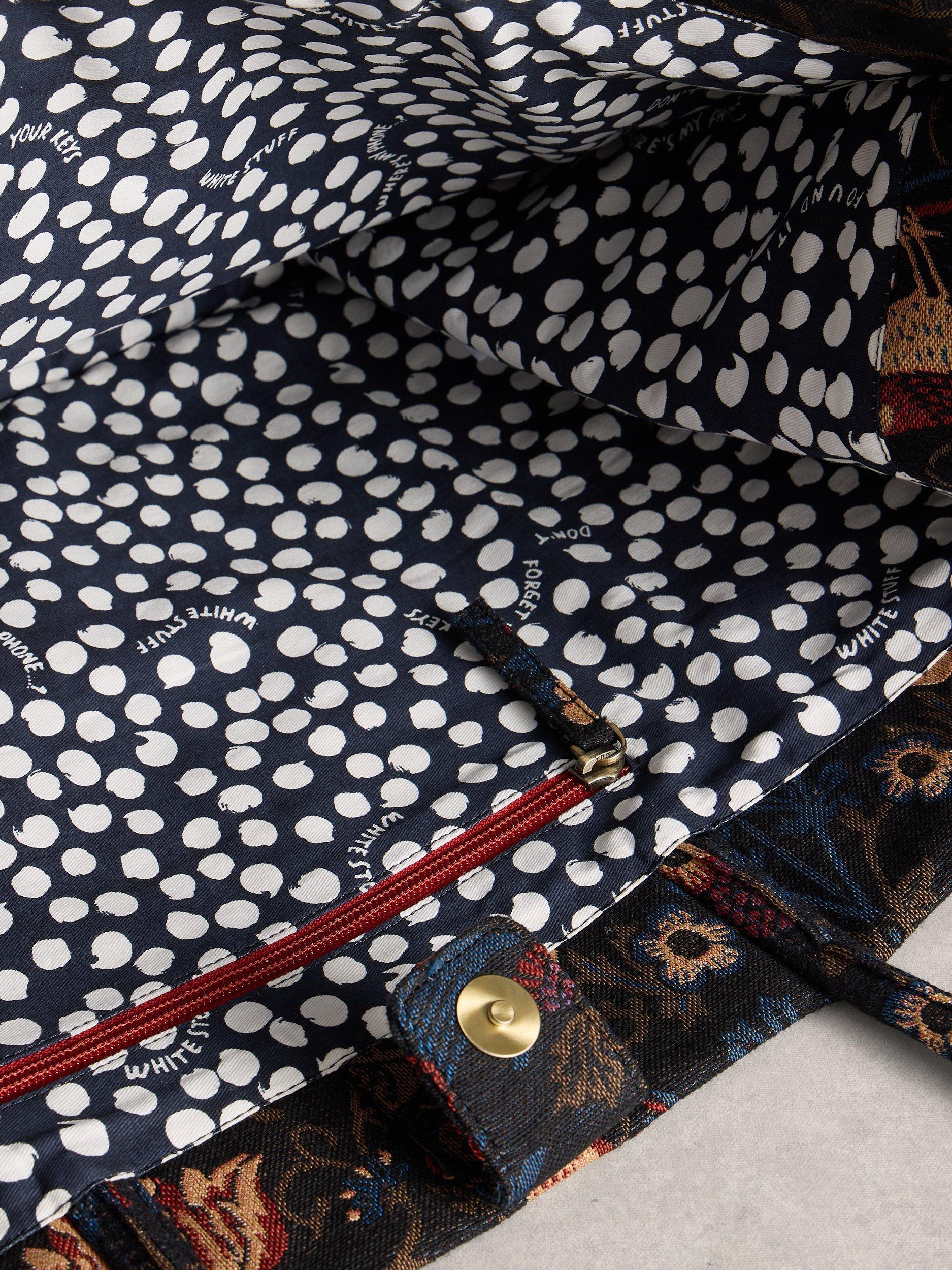 Product image 3 of 4, which shows White Stuff Jasmine Jacquard Tote Bag, Black/Multi, One Size