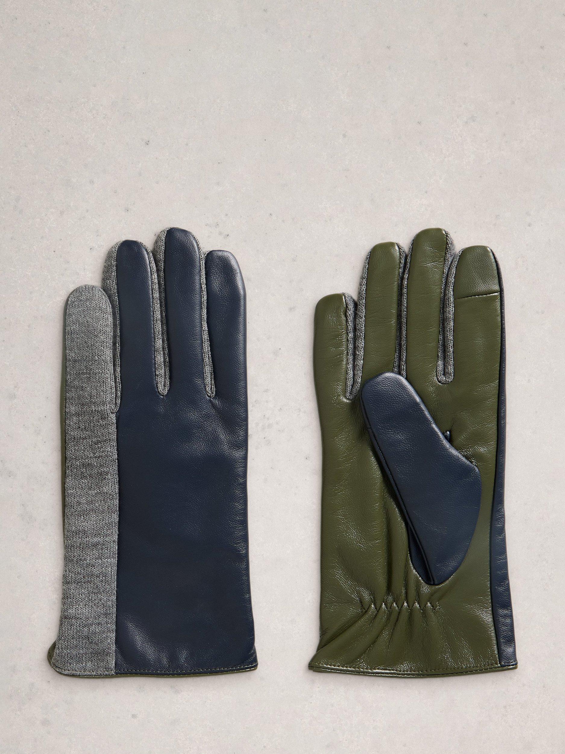 Product image 1 of 3, which shows White Stuff Layla Contrast Leather Glove, Navy/Multi, S-M