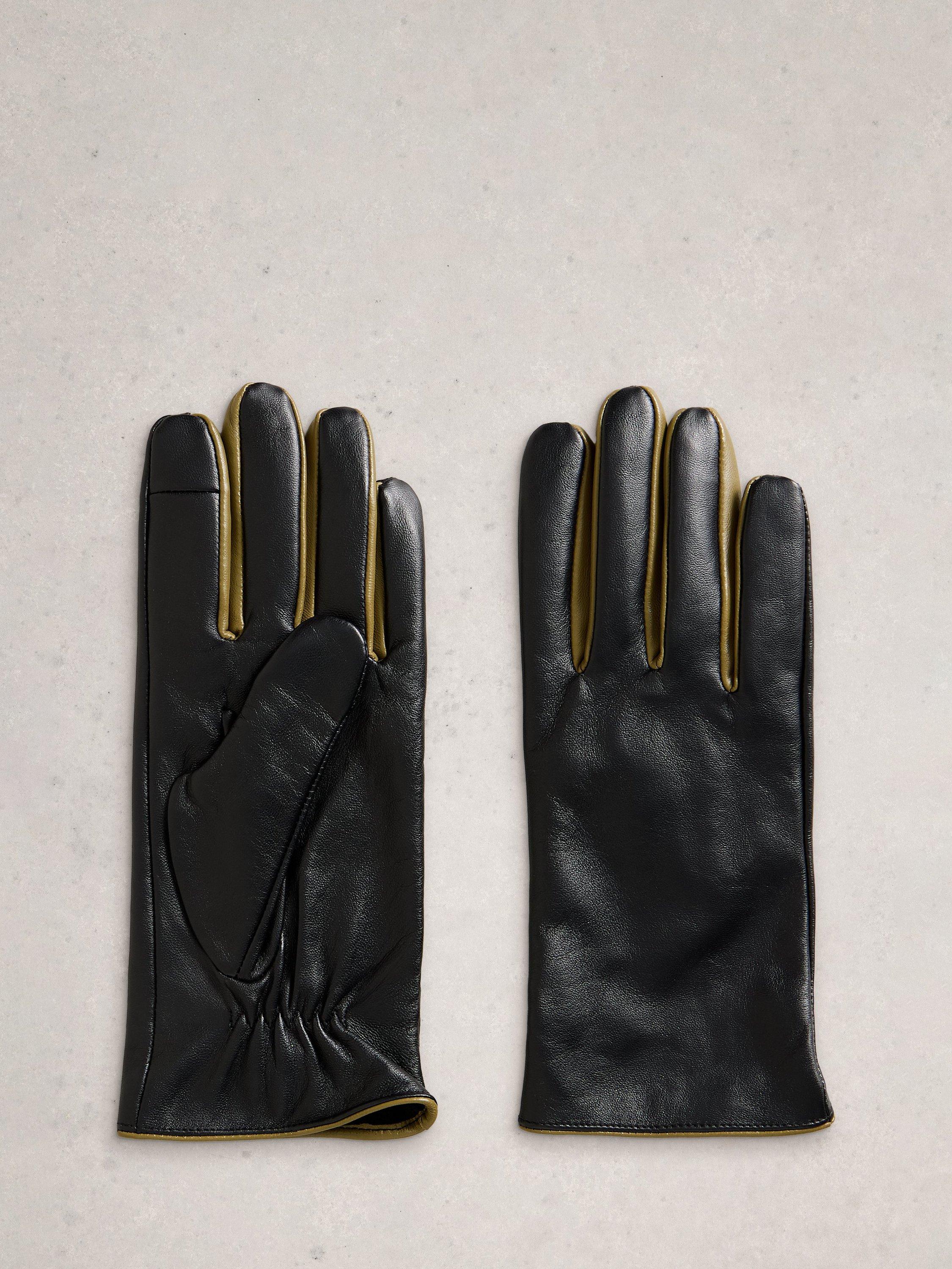 Product image 1 of 3, which shows White Stuff Carrie Leather Gloves, Pure Black, S-M