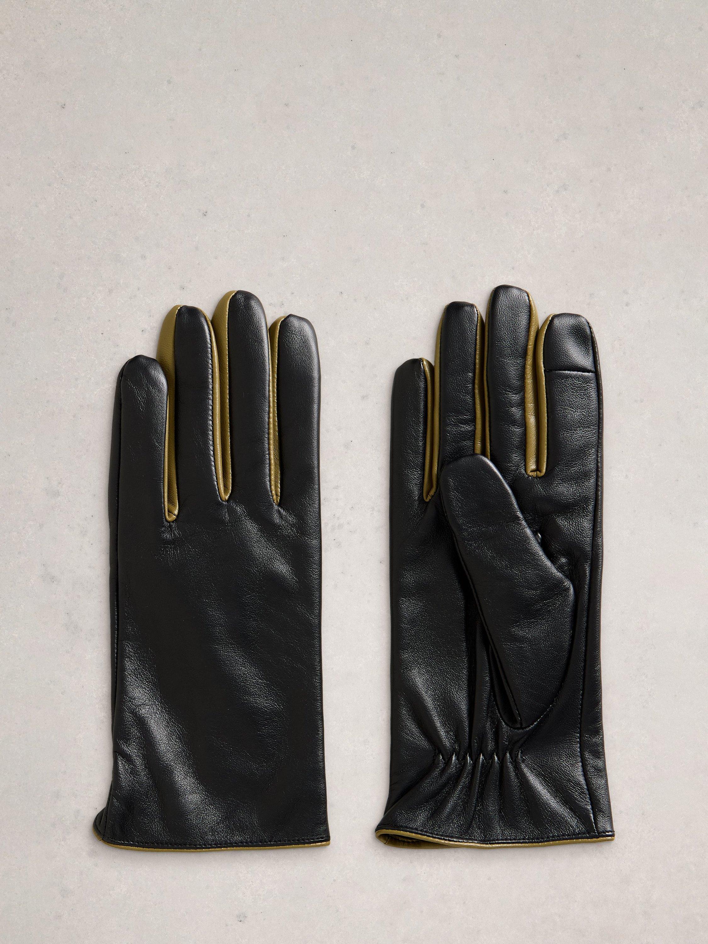 Product image 2 of 3, which shows White Stuff Carrie Leather Gloves, Pure Black, S-M