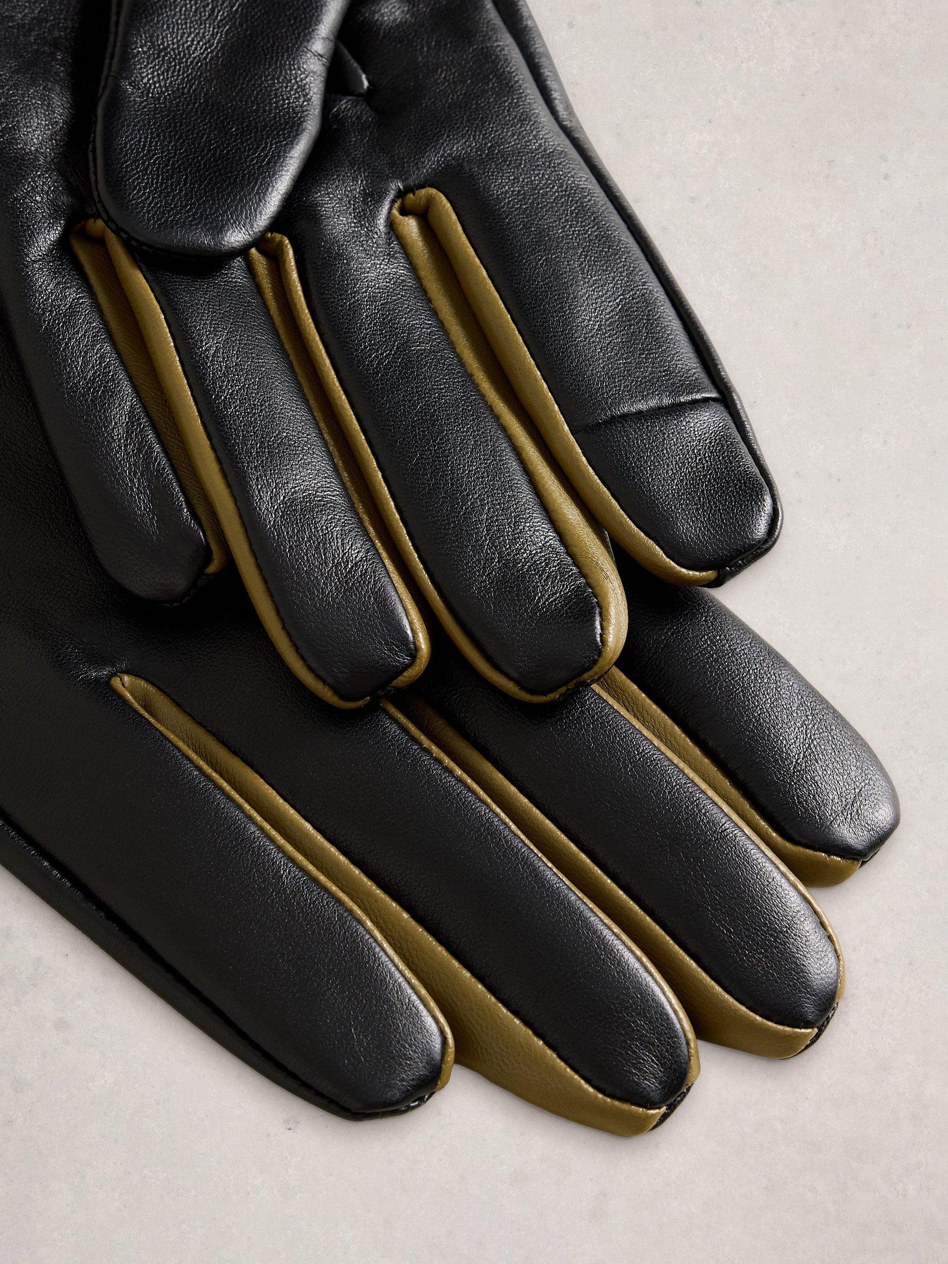 Product image 3 of 3, which shows White Stuff Carrie Leather Gloves, Pure Black, S-M