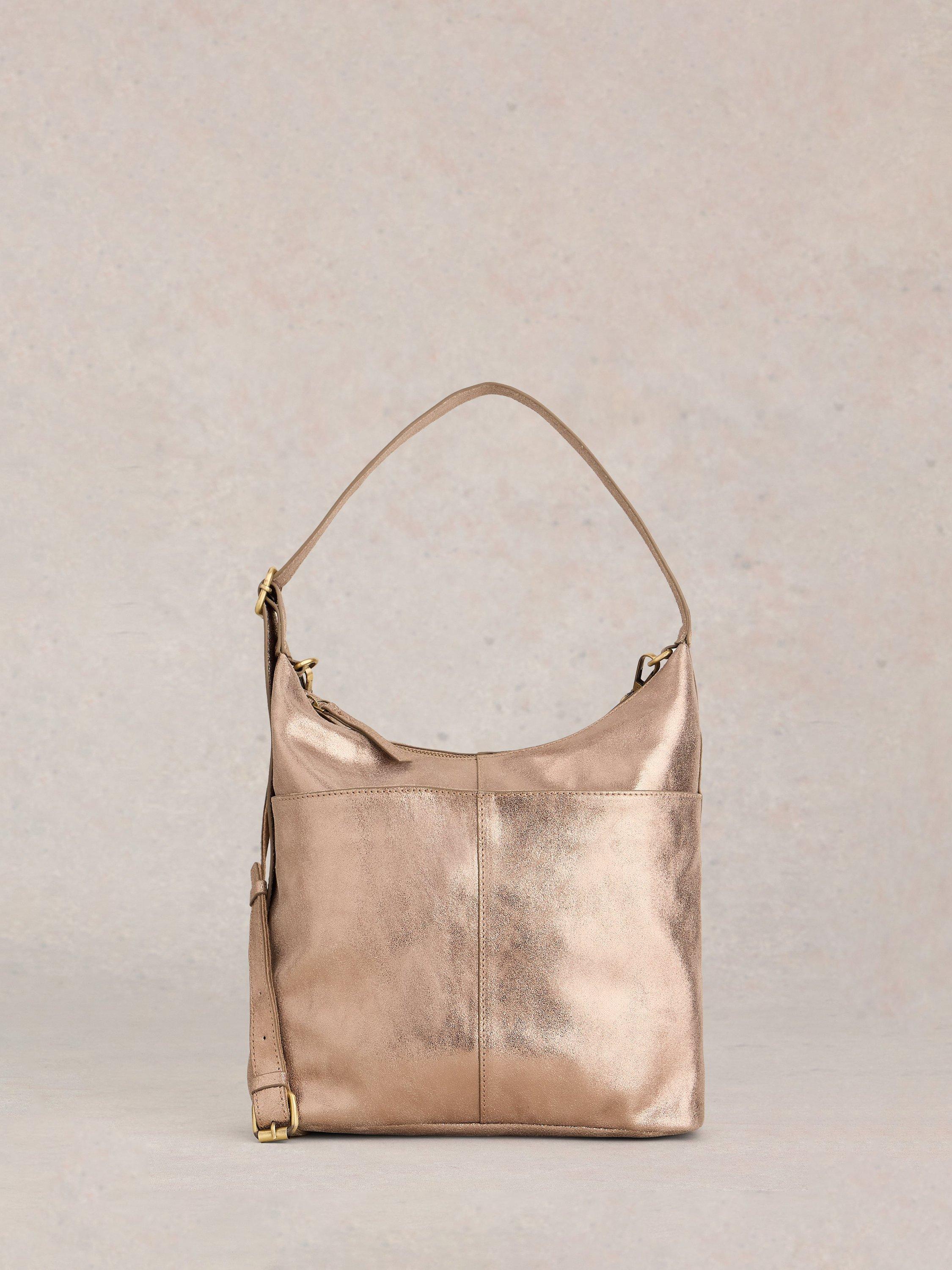 Product image 1 of 5, which shows White Stuff Sophia Leather Shoulder Bag, Gold Metallic