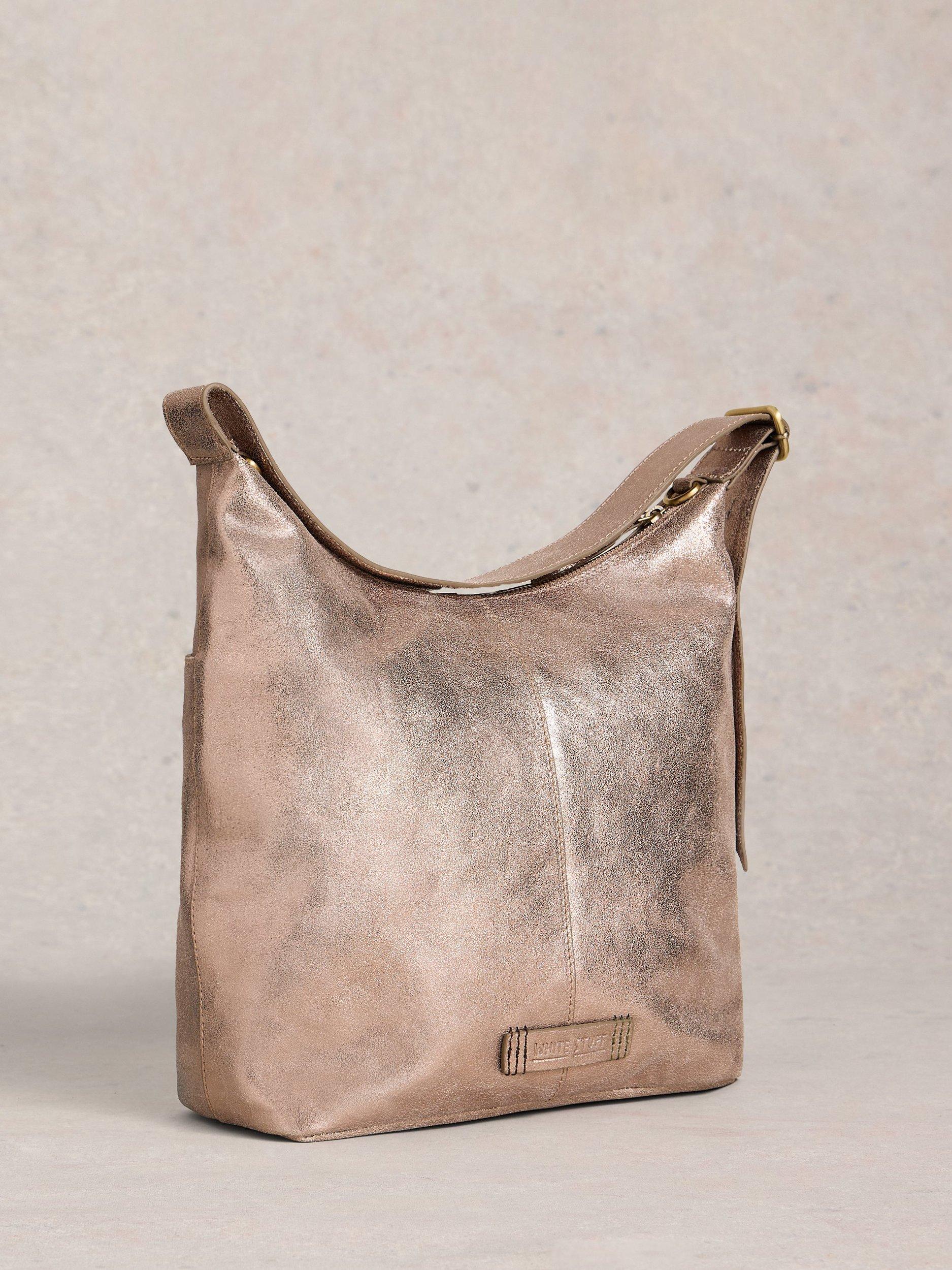 Product image 2 of 5, which shows White Stuff Sophia Leather Shoulder Bag, Gold Metallic