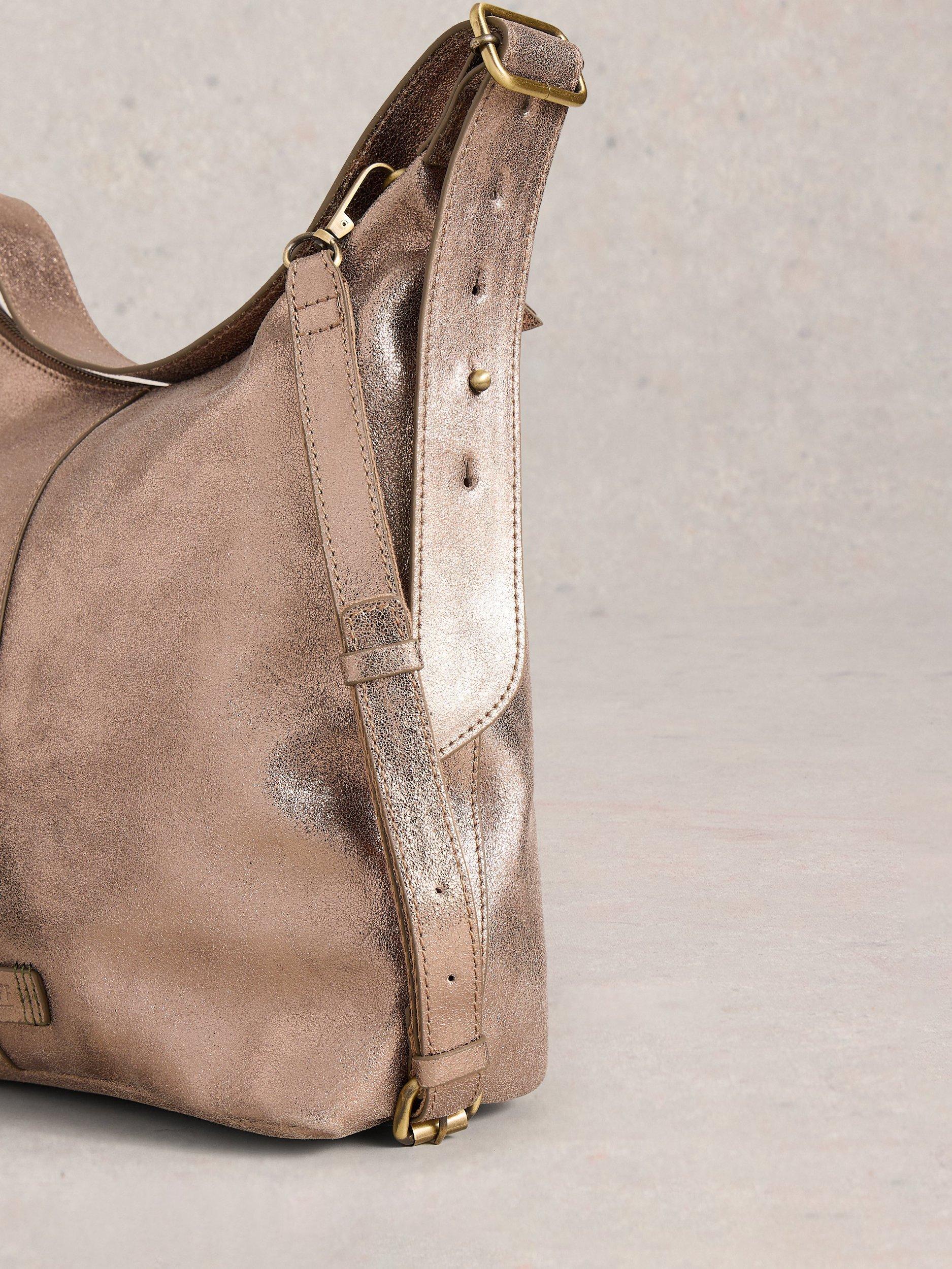 Product image 5 of 5, which shows White Stuff Sophia Leather Shoulder Bag, Gold Metallic