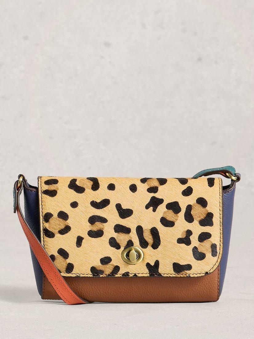 White Stuff Tilly Leather Leopard Print Crossbody Bag, Tan/Multi
