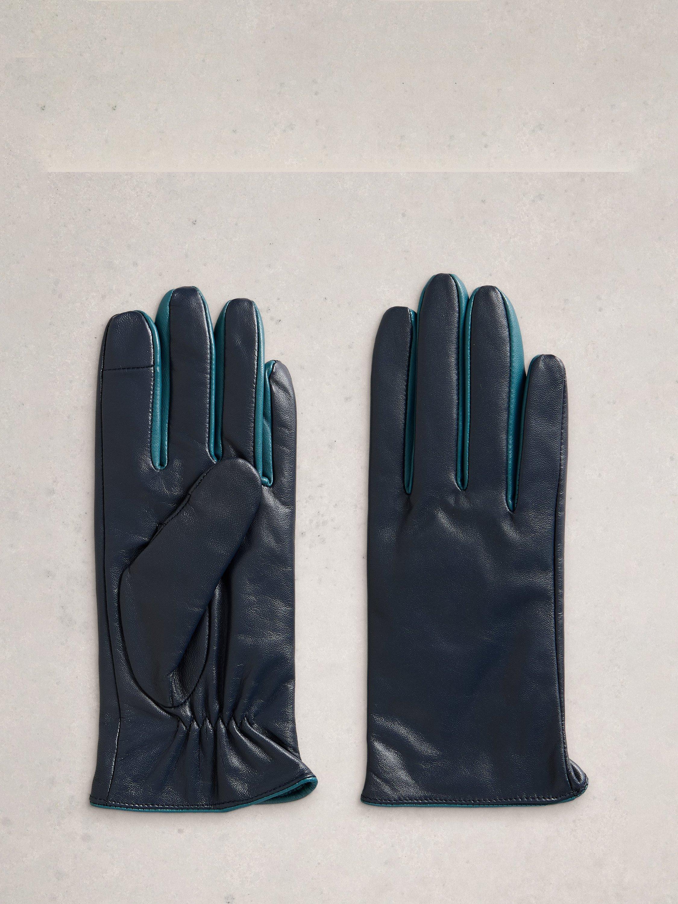 Product image 1 of 3, which shows White Stuff Carrie Leather Gloves, Dark Navy, S-M