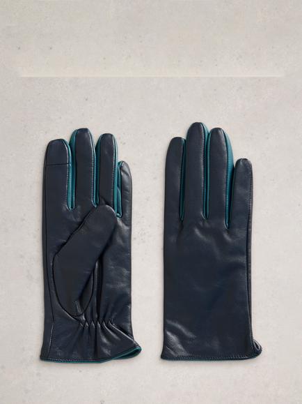 White Stuff Carrie Leather Gloves, Dark Navy