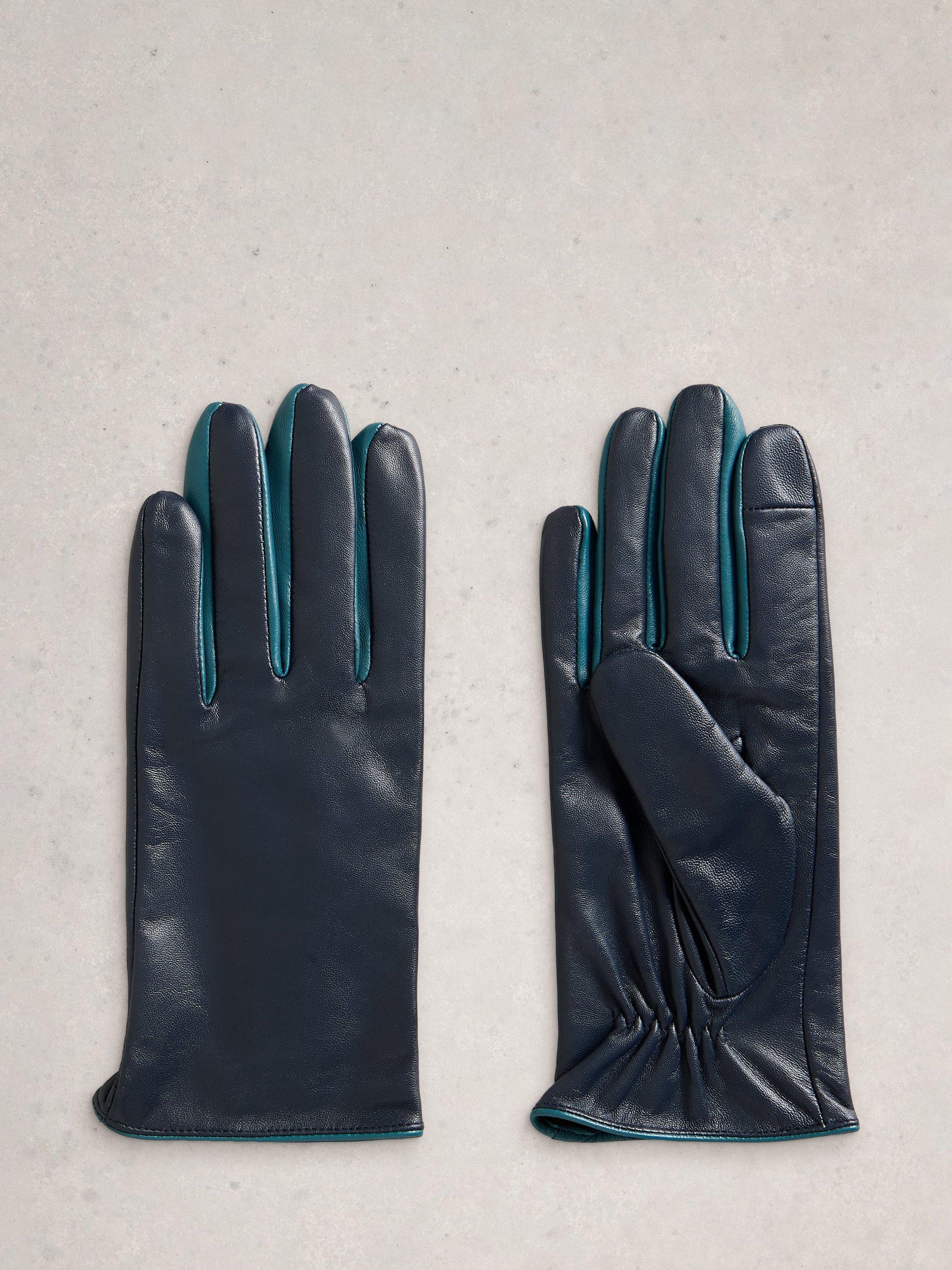 Product image 2 of 3, which shows White Stuff Carrie Leather Gloves, Dark Navy, S-M