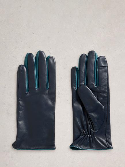 White Stuff Carrie Leather Gloves - view 2, Dark Navy