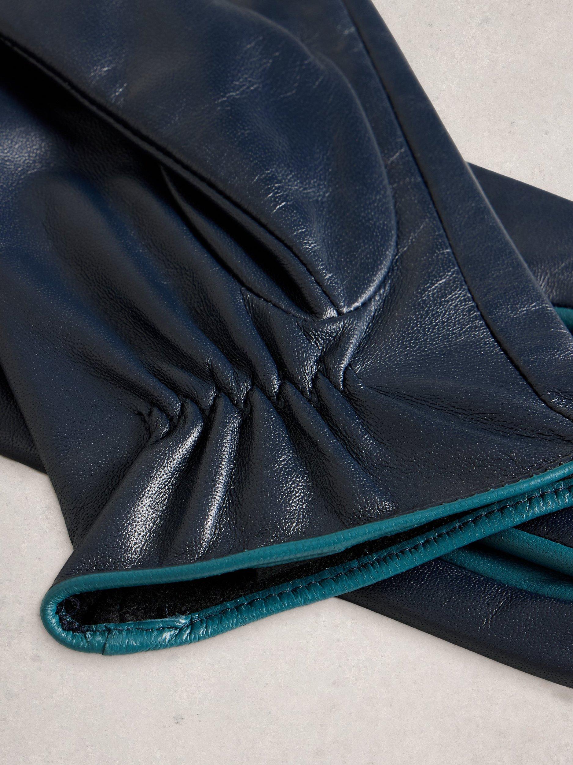 Product image 3 of 3, which shows White Stuff Carrie Leather Gloves, Dark Navy, S-M