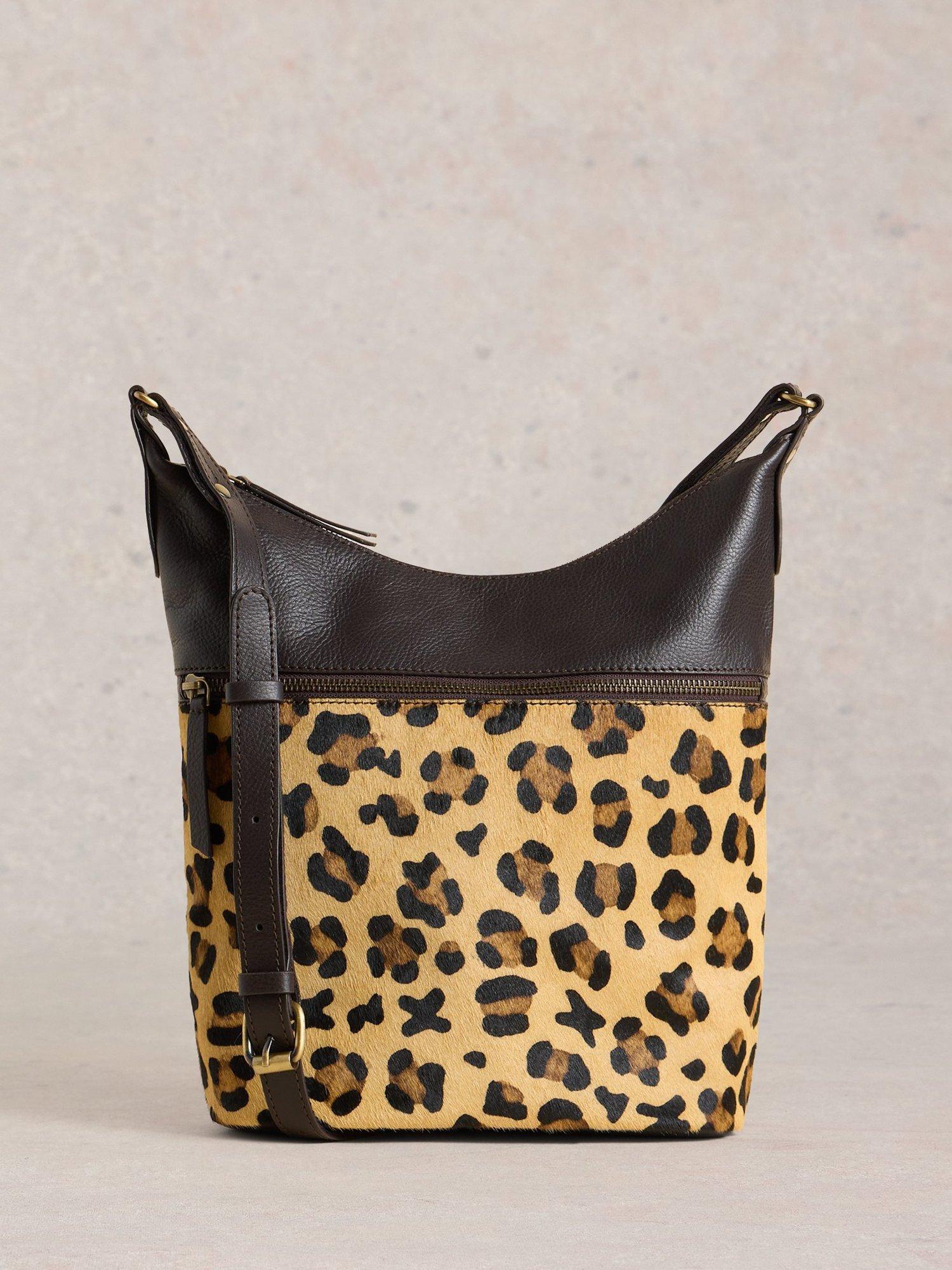 Product image 1 of 5, which shows White Stuff Fern Leather Leopard Print Crossbody Bag, Brown/Multi