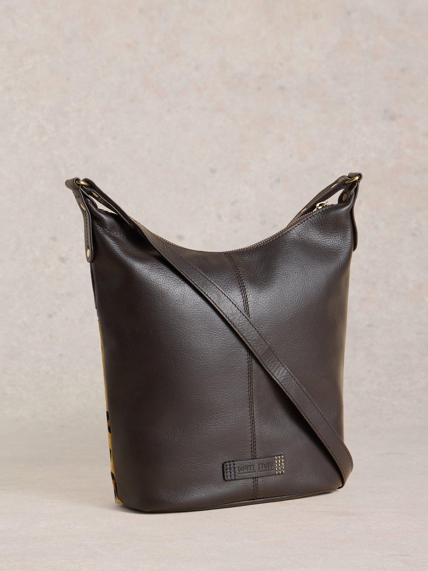 Product image 2 of 5, which shows White Stuff Fern Leather Leopard Print Crossbody Bag, Brown/Multi