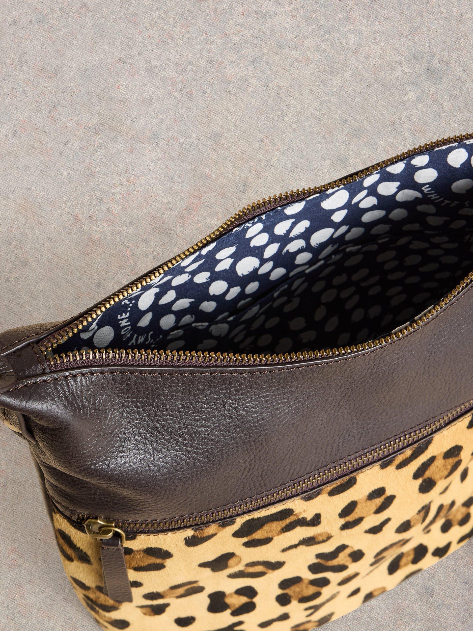 Product image 3 of 5, which shows White Stuff Fern Leather Leopard Print Crossbody Bag, Brown/Multi
