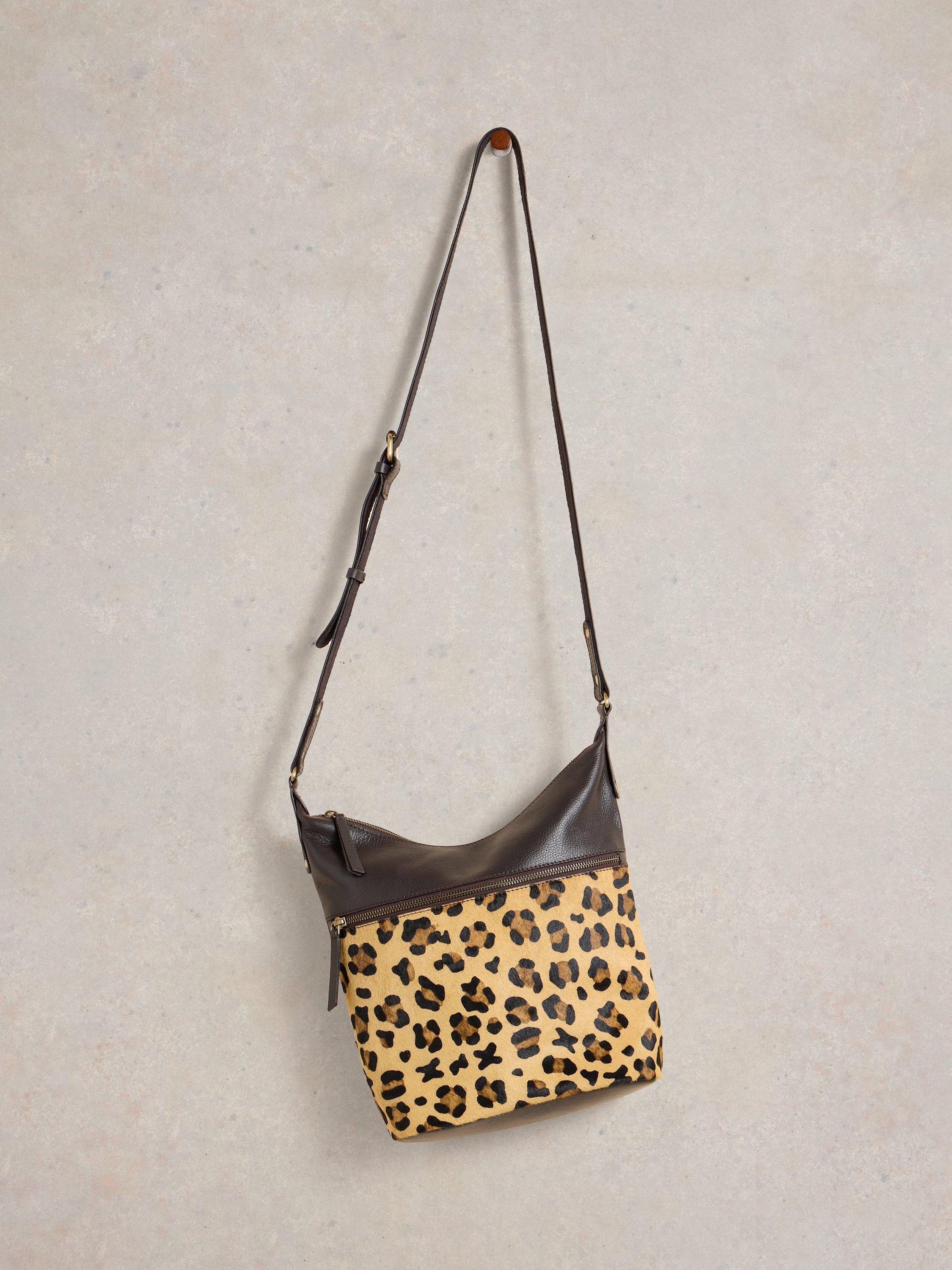 Product image 4 of 5, which shows White Stuff Fern Leather Leopard Print Crossbody Bag, Brown/Multi