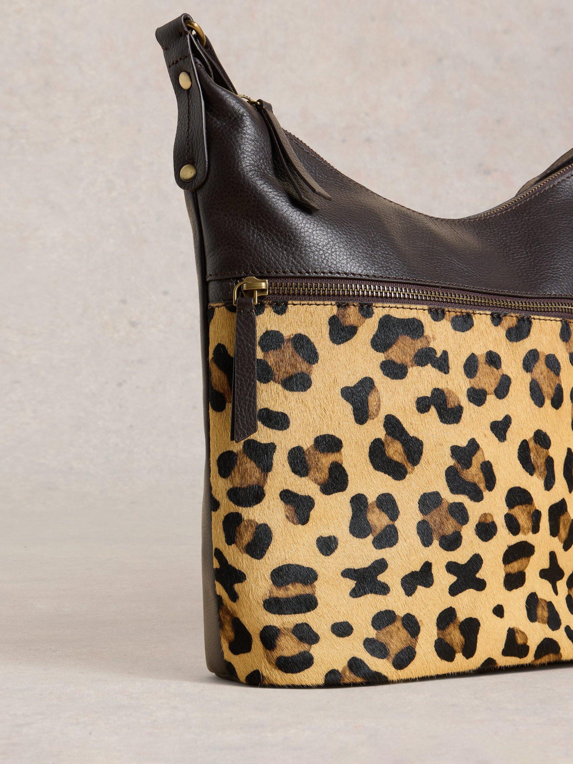 Product image 5 of 5, which shows White Stuff Fern Leather Leopard Print Crossbody Bag, Brown/Multi