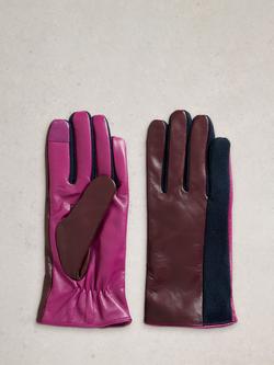 White Stuff Layla Leather Blend Gloves, Plum/Multi