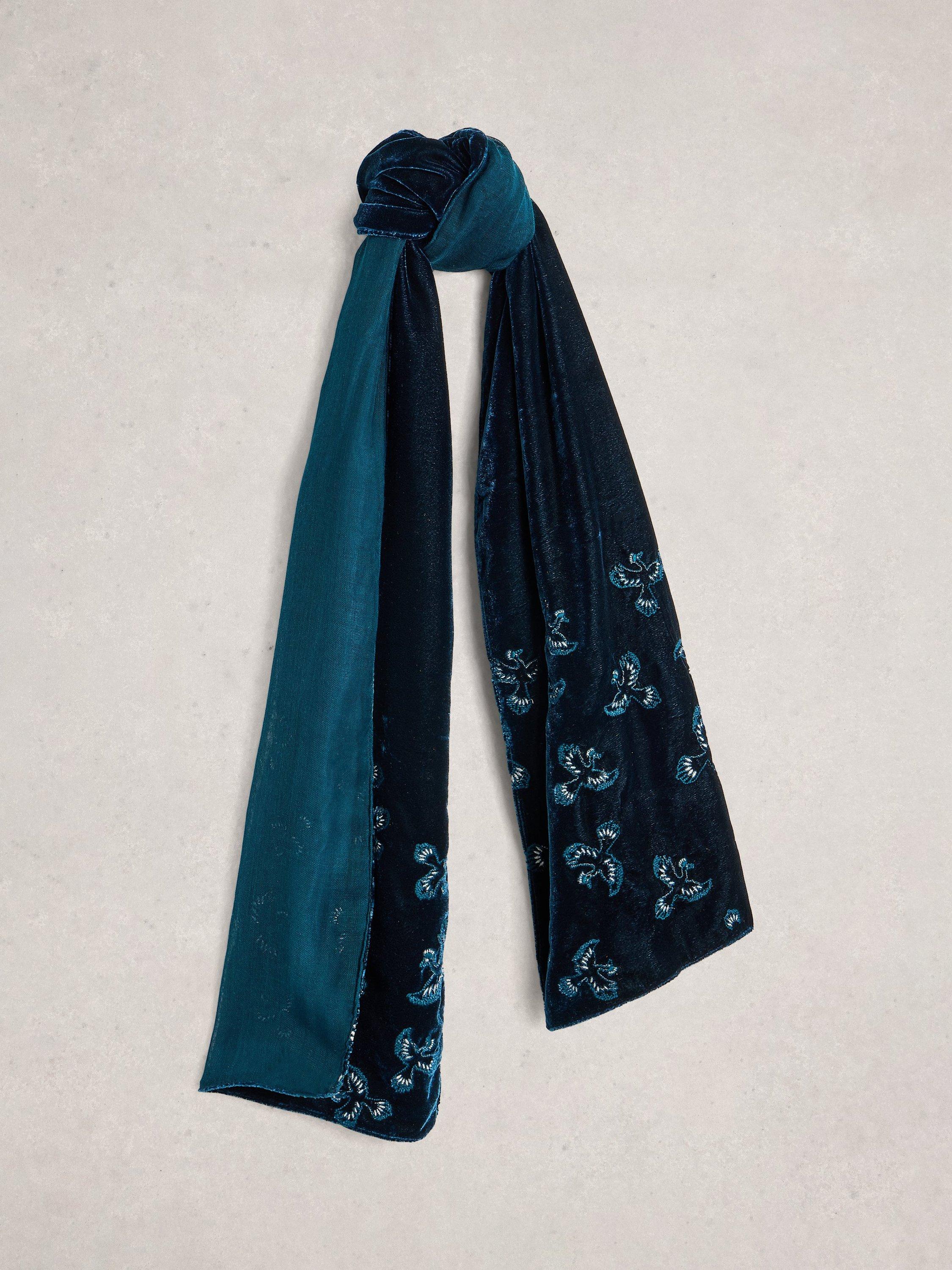 White Stuff Embroidered Velvet Scarf, Teal/Multi