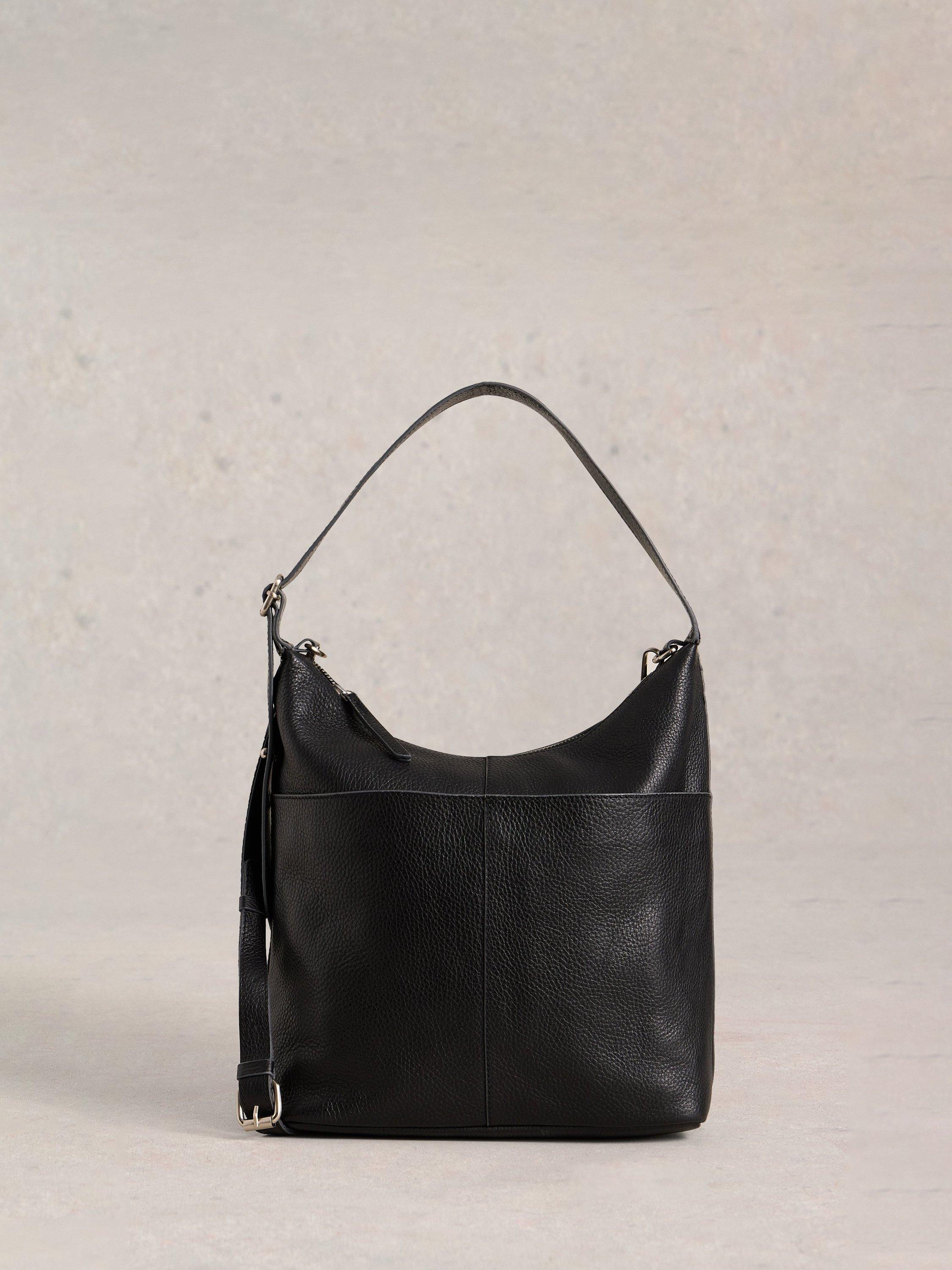 Product image 1 of 6, which shows White Stuff Sophia Leather Shoulder Bag, Pure Black