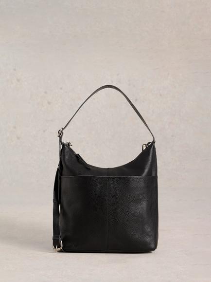 White Stuff Sophia Leather Shoulder Bag, Pure Black