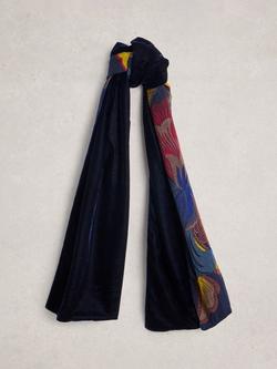 White Stuff Floral Velvet Scarf, Blue, Blue