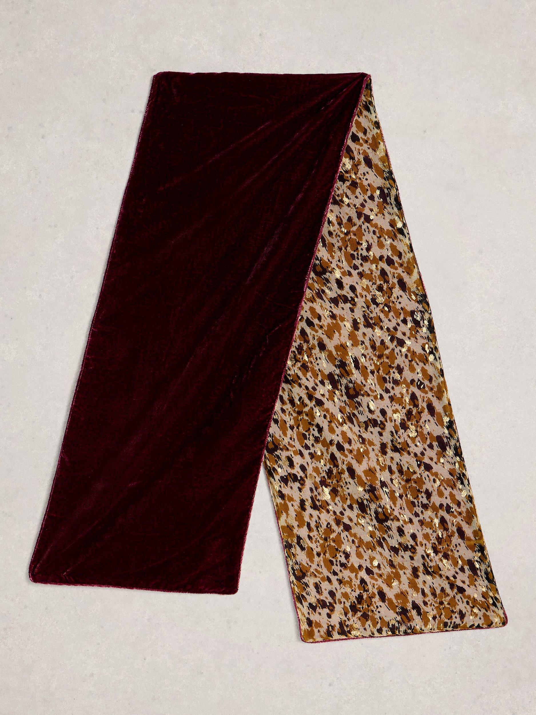 Product image 1 of 3, which shows White Stuff Abstract & Velvet Scarf, Plum, One Size