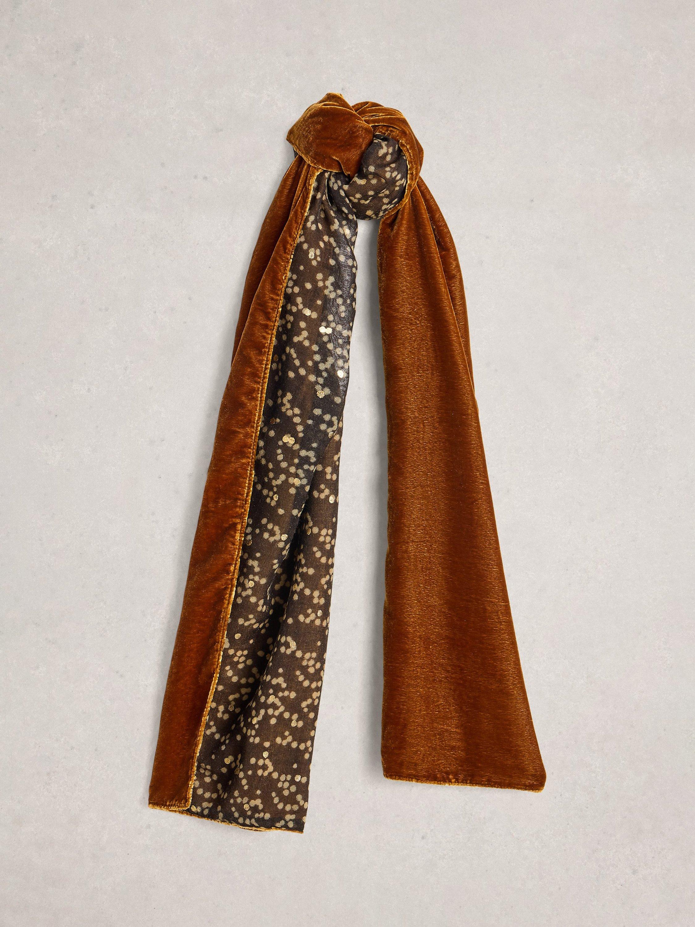 Product image 1 of 3, which shows White Stuff Spot Velvet Scarf, Dark Chartreuse, One Size