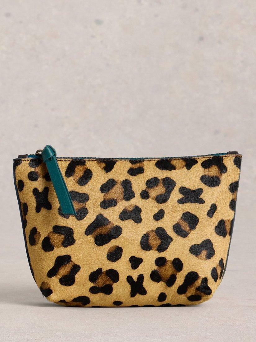 White Stuff Tanya Leopard Print Leather Wash Bag, Brown/Multi