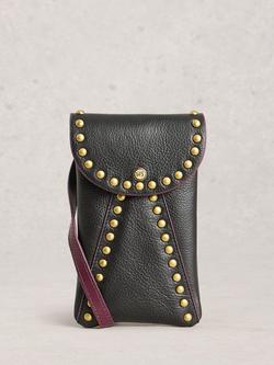 White Stuff Coco Studded Leather Phone Bag, Pure Black, Pure Black