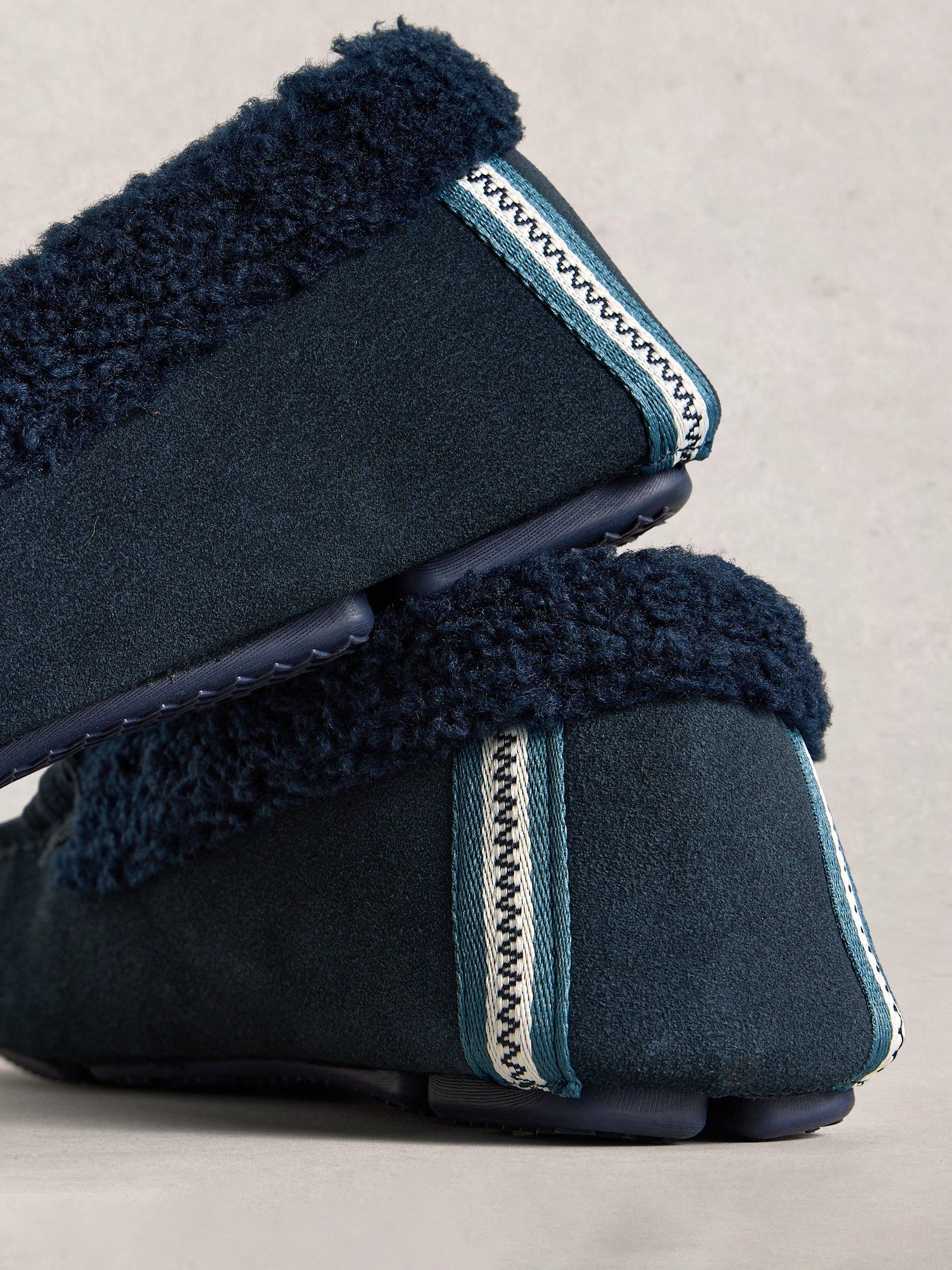 Product image 3 of 4, which shows White Stuff Suede Moccasin Slippers, Dark Navy, 7