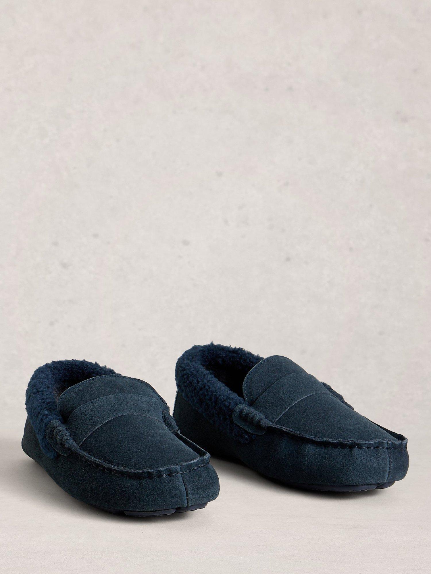 Product image 4 of 4, which shows White Stuff Suede Moccasin Slippers, Dark Navy, 7
