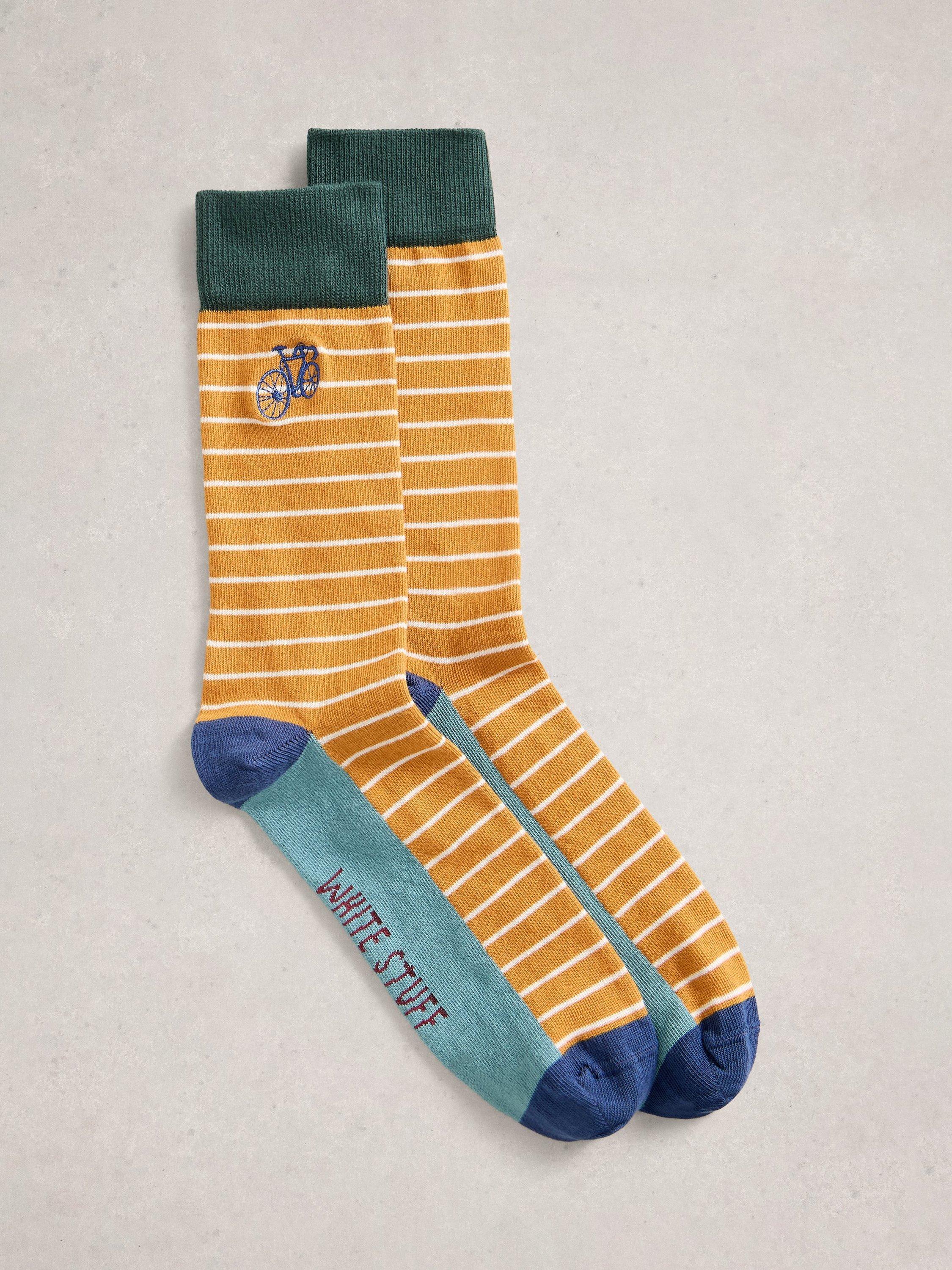 Product image 1 of 2, which shows White Stuff Embroidered Cotton Blend Stripe Socks, Chart/Multi, 7-8.5