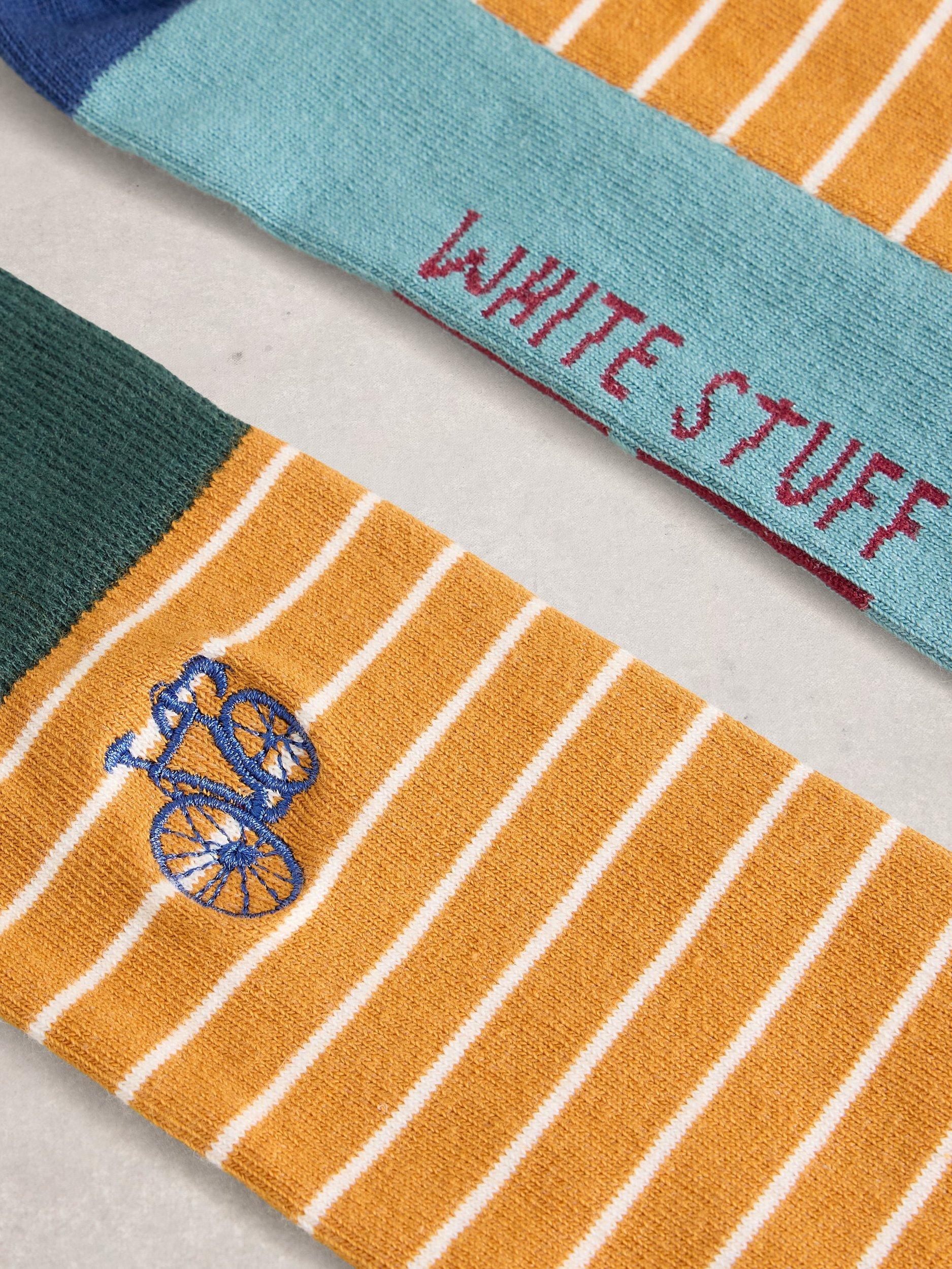 Product image 2 of 2, which shows White Stuff Embroidered Cotton Blend Stripe Socks, Chart/Multi, 7-8.5