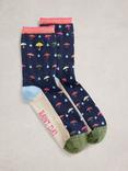 White Stuff Embroidered Cotton Blend Umbrella Socks, Navy/Multi