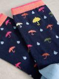White Stuff Embroidered Cotton Blend Umbrella Socks, Navy/Multi