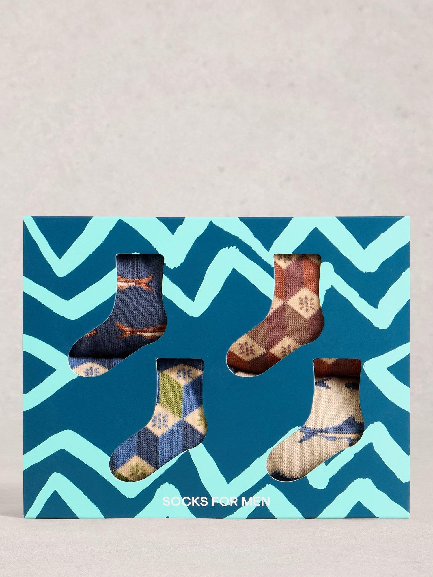 Product image 1 of 4, which shows White Stuff Patterned Cotton Blend Socks, Pack of 4, Multi, 7-8.5