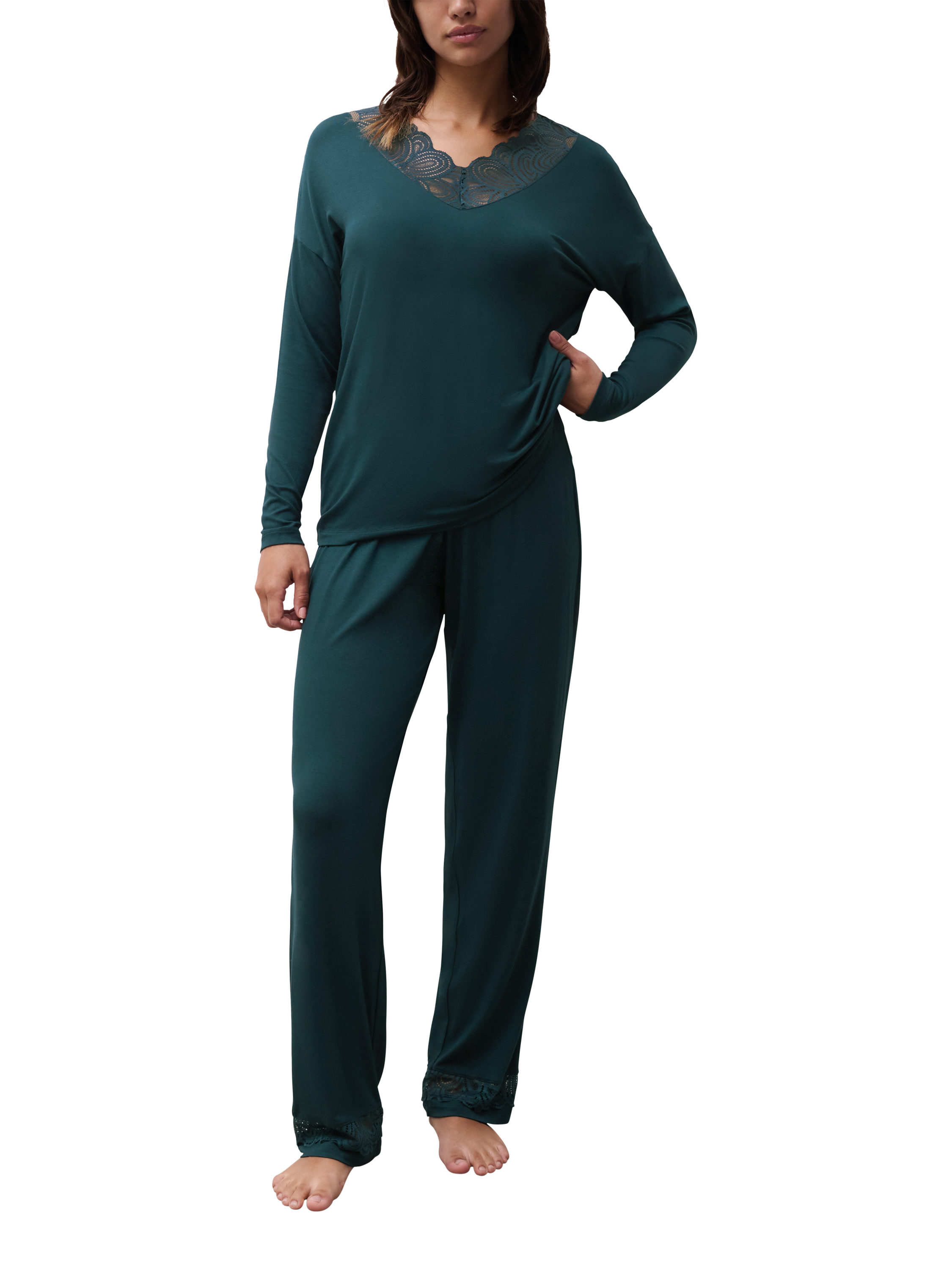 Product image 4 of 5, which shows Femilet Josie Loungewear Trousers, Eden Green, XS