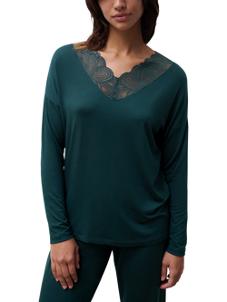 Femilet Josie Long Sleeve V-Neck Lace Hem Lounge Top, Eden Green