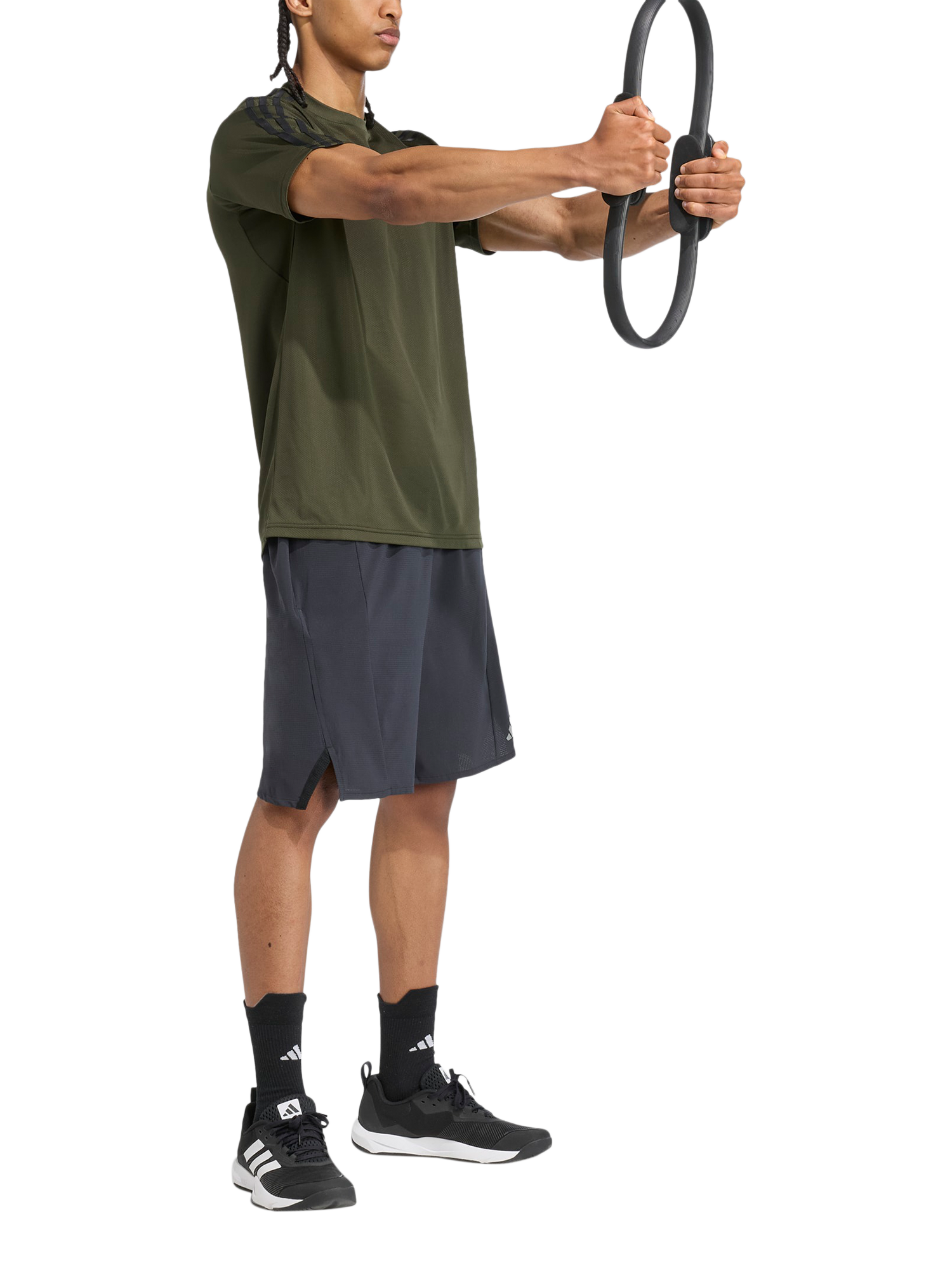 Product image 6 of 6, which shows adidas Base 3 Stripe T-Shirt, Black, S