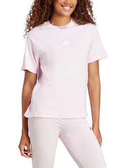 adidas 3 Stripe T-Shirt, Pink/White, Clpink/White