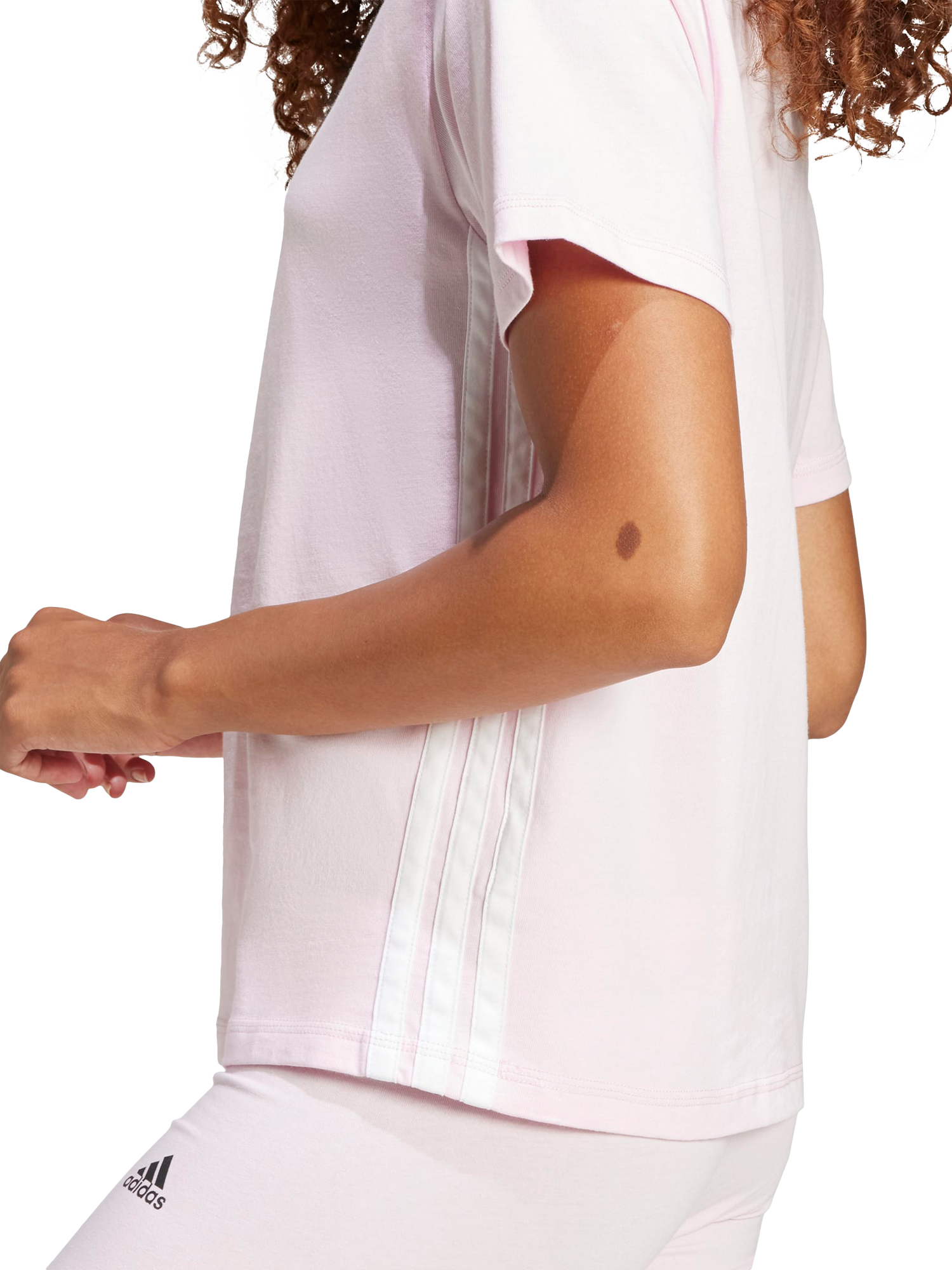 Product image 4 of 6, which shows adidas 3 Stripe T-Shirt, Pink/White, XS