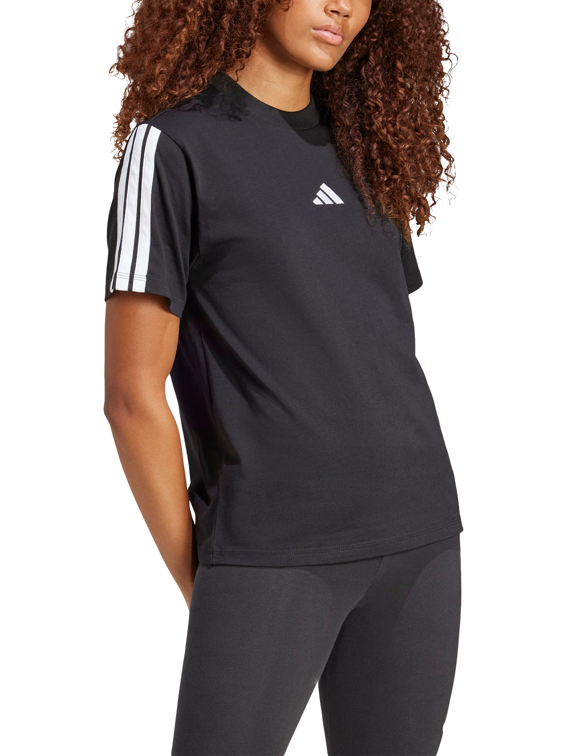 Product image 1 of 6, which shows adidas Three Stripe Sleeve T-Shirt, Black/White, XS