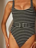 South Beach Stripe Tummy Control Swimsuit, Black