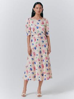 Ghost Lenora Floral Belted Midi Dress, Cream, Cream