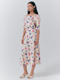 Ghost Lenora Floral Belted Midi Dress, Cream - view 2, Cream