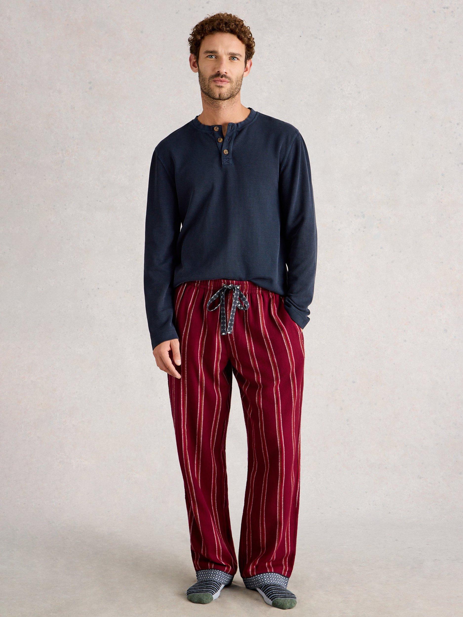 Product image 1 of 6, which shows White Stuff Moorland Stripe Cotton Pyjama Bottoms, Dk Plum, XL