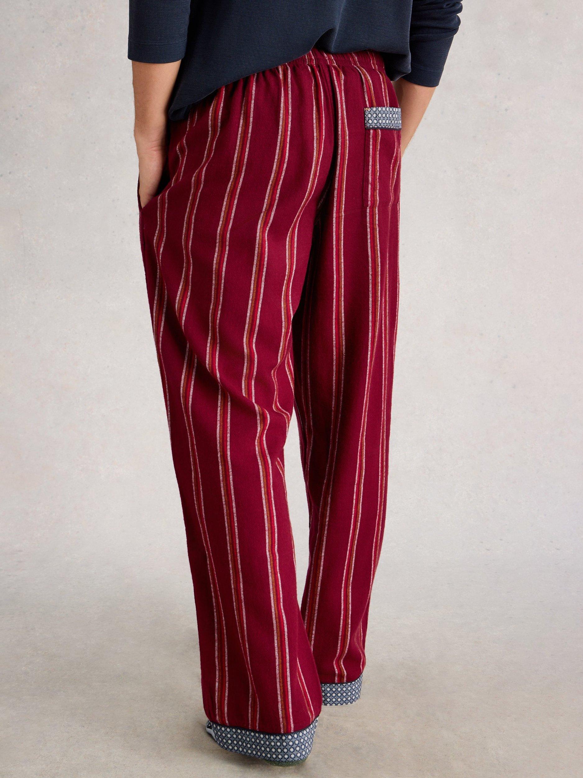 Product image 2 of 6, which shows White Stuff Moorland Stripe Cotton Pyjama Bottoms, Dk Plum, XL